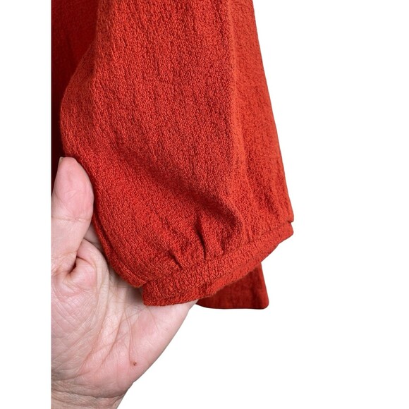 Garnet Hill Pebble Stitch Knit Top Tomato Red Womens Sz XS Cotton Bishop Sleeves - Picture 4 of 8